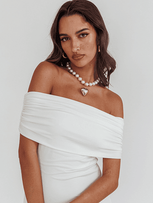 Cruising Sunset Off Shoulder Dress Off White