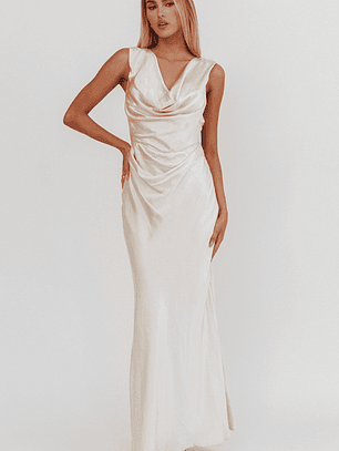 Chills Cowl Neck Satin Maxi Dress Champagne