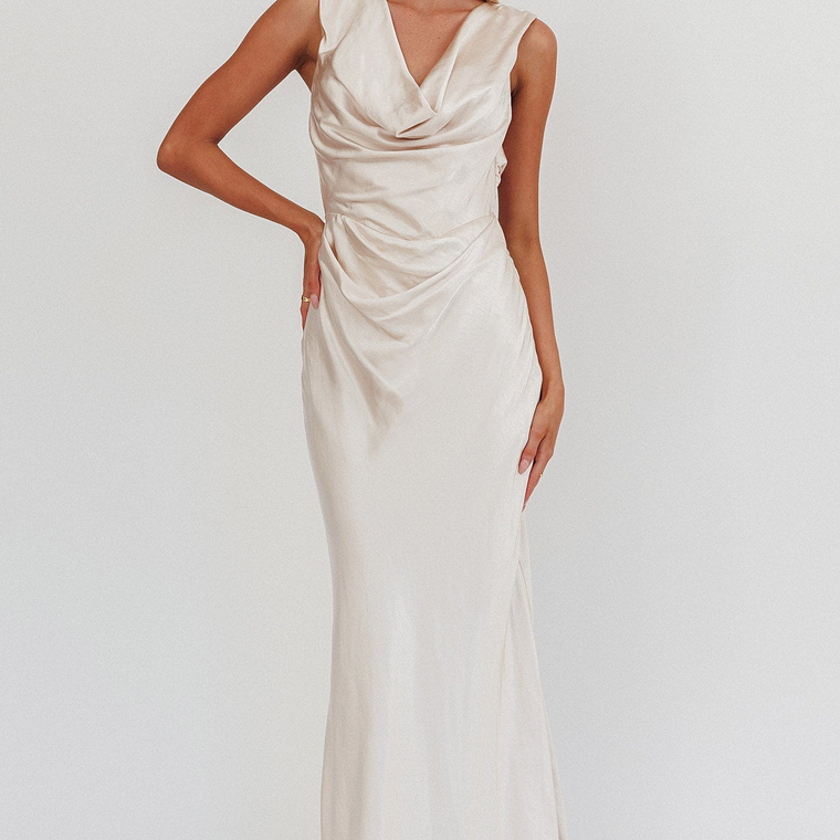 Chills Cowl Neck Satin Maxi Dress Champagne 1
