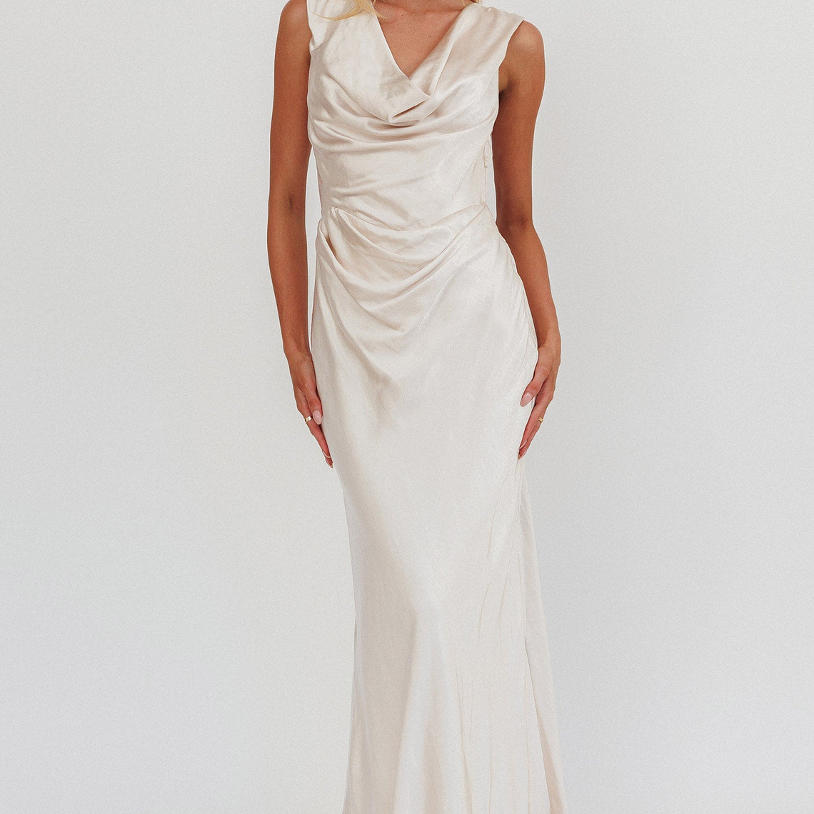 Chills Cowl Neck Satin Maxi Dress Champagne 3