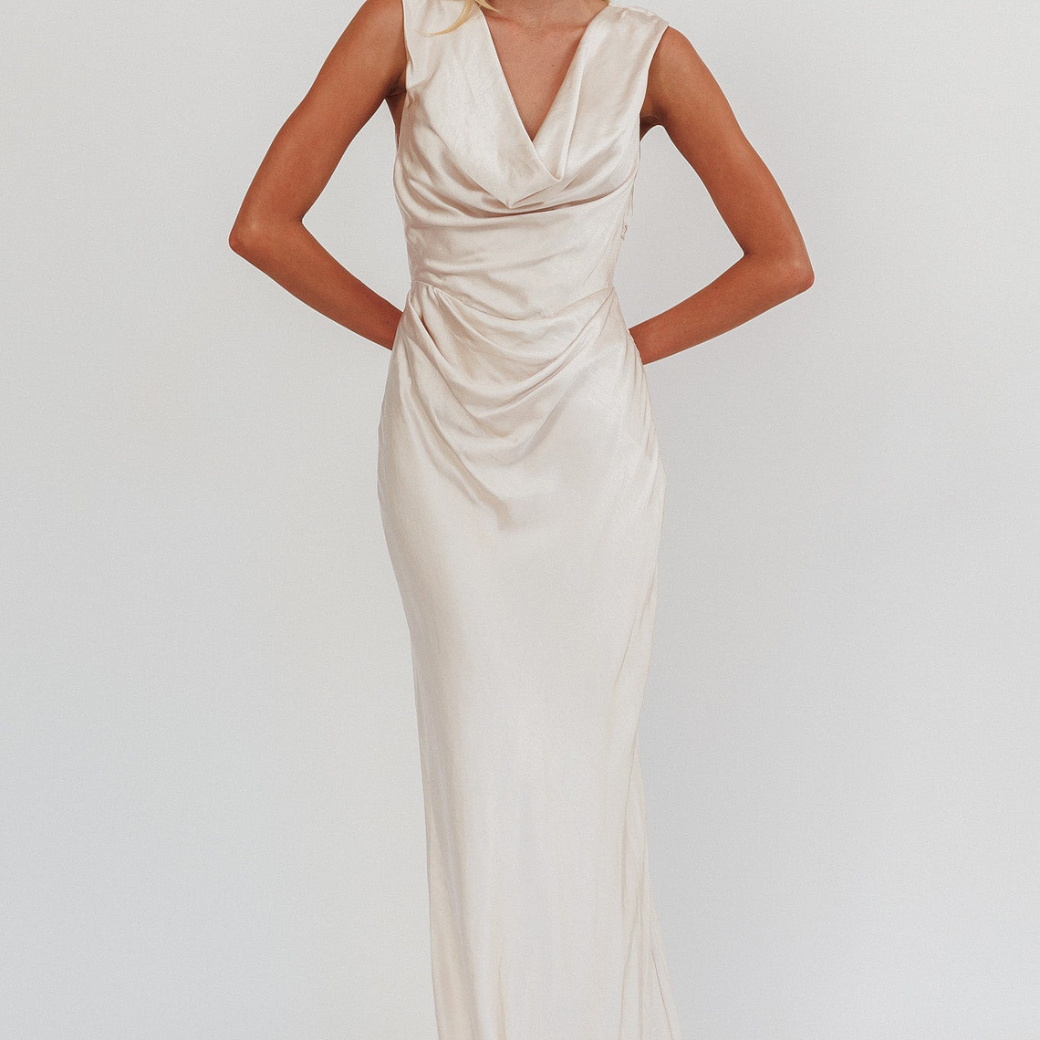Chills Cowl Neck Satin Maxi Dress Champagne 5