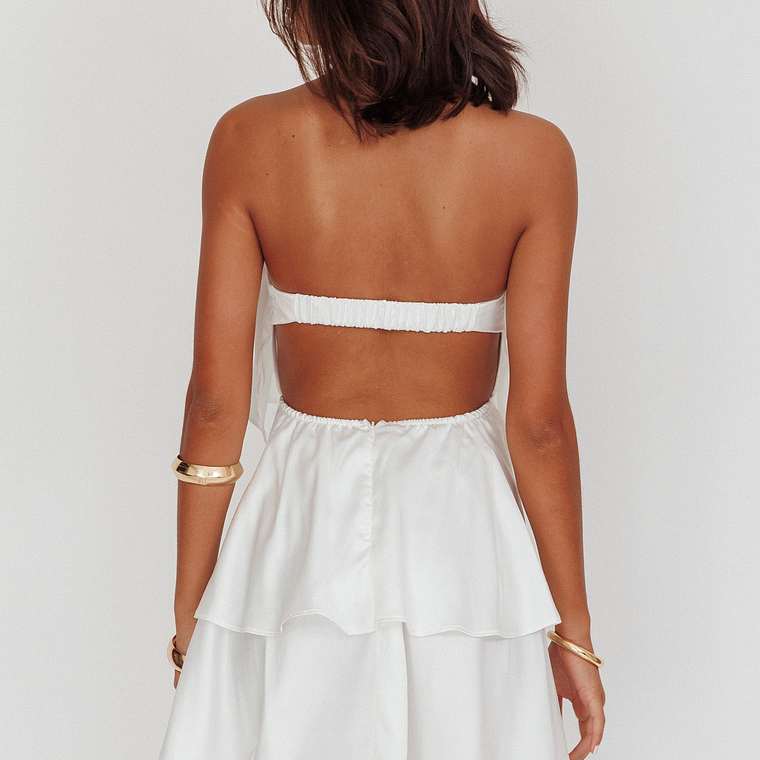 Behati Tiered Layer Strapless Dress White 2