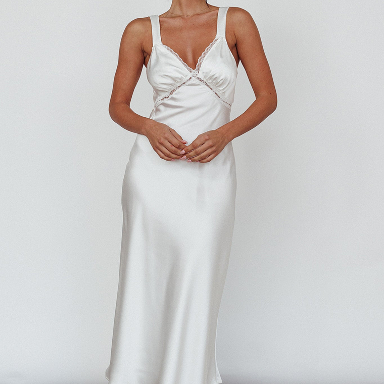 Nyah Lace Trim Midi Dress Off White 2