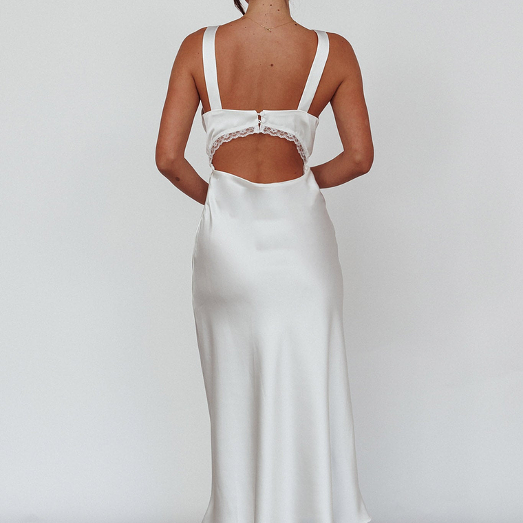 Nyah Lace Trim Midi Dress Off White 3