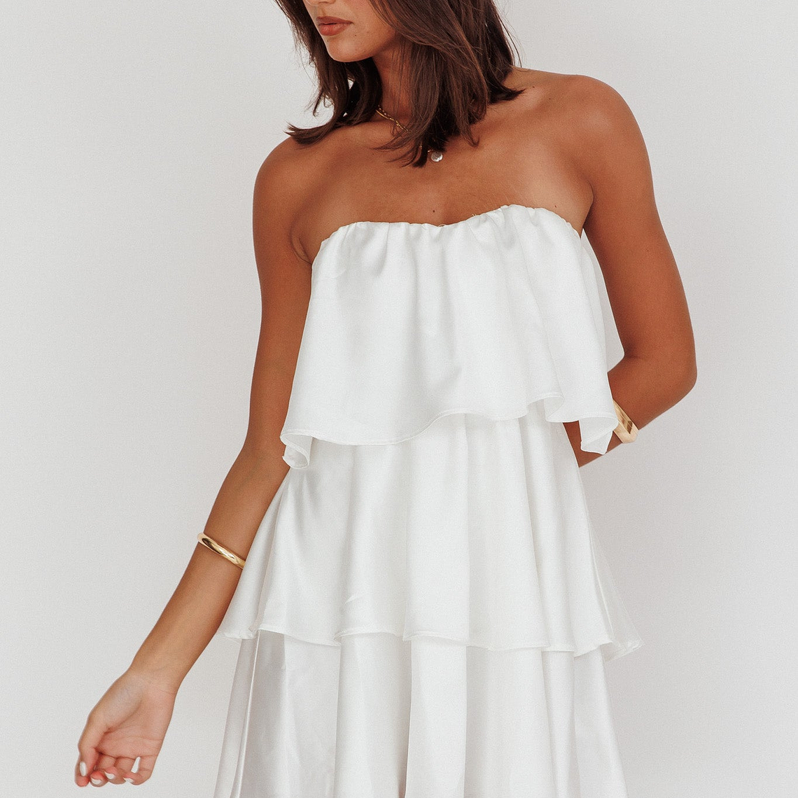 Behati Tiered Layer Strapless Dress White 5