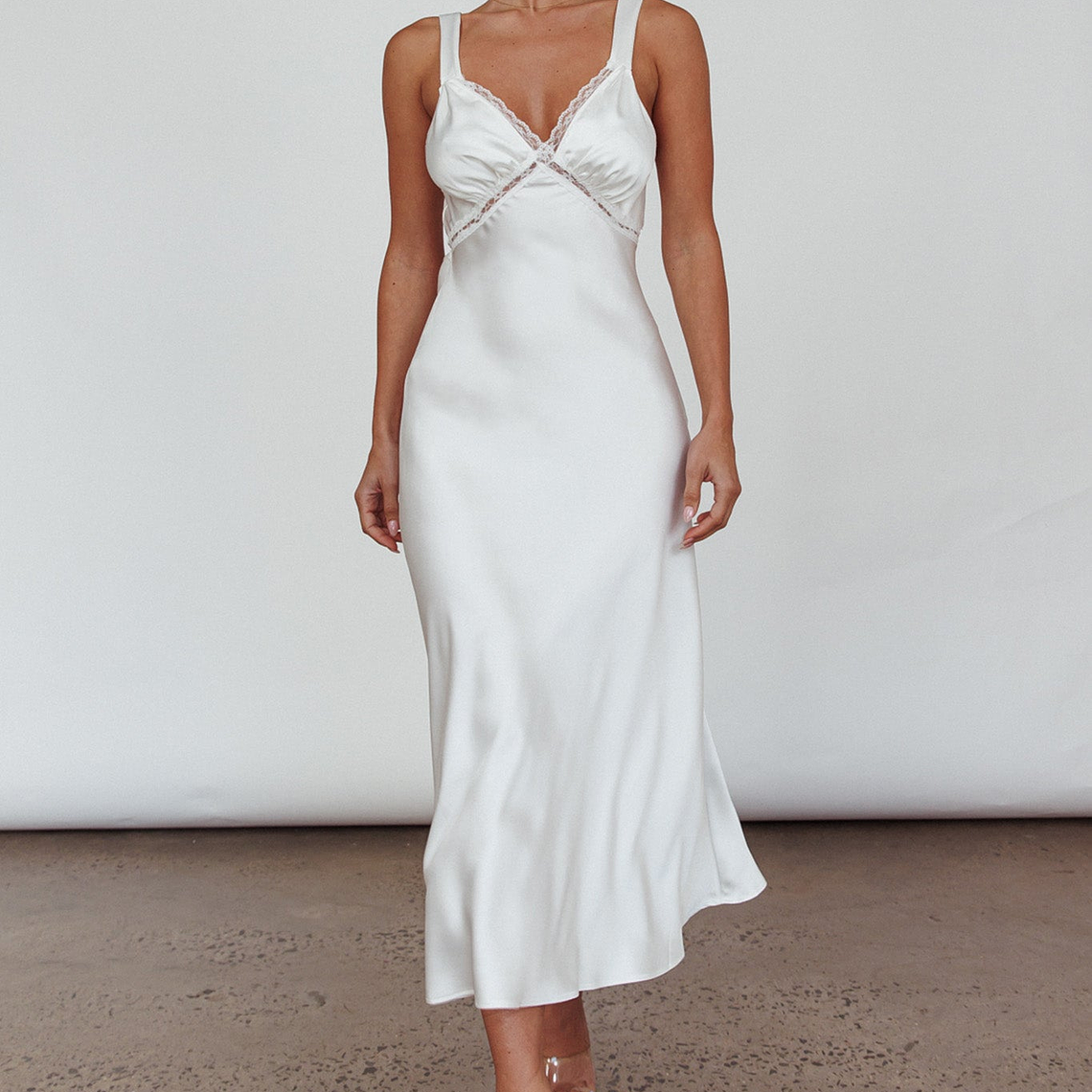 Nyah Lace Trim Midi Dress Off White 5