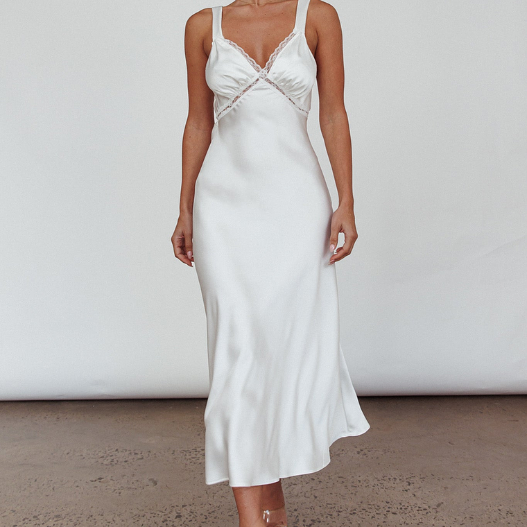 Nyah Lace Trim Midi Dress Off White 5