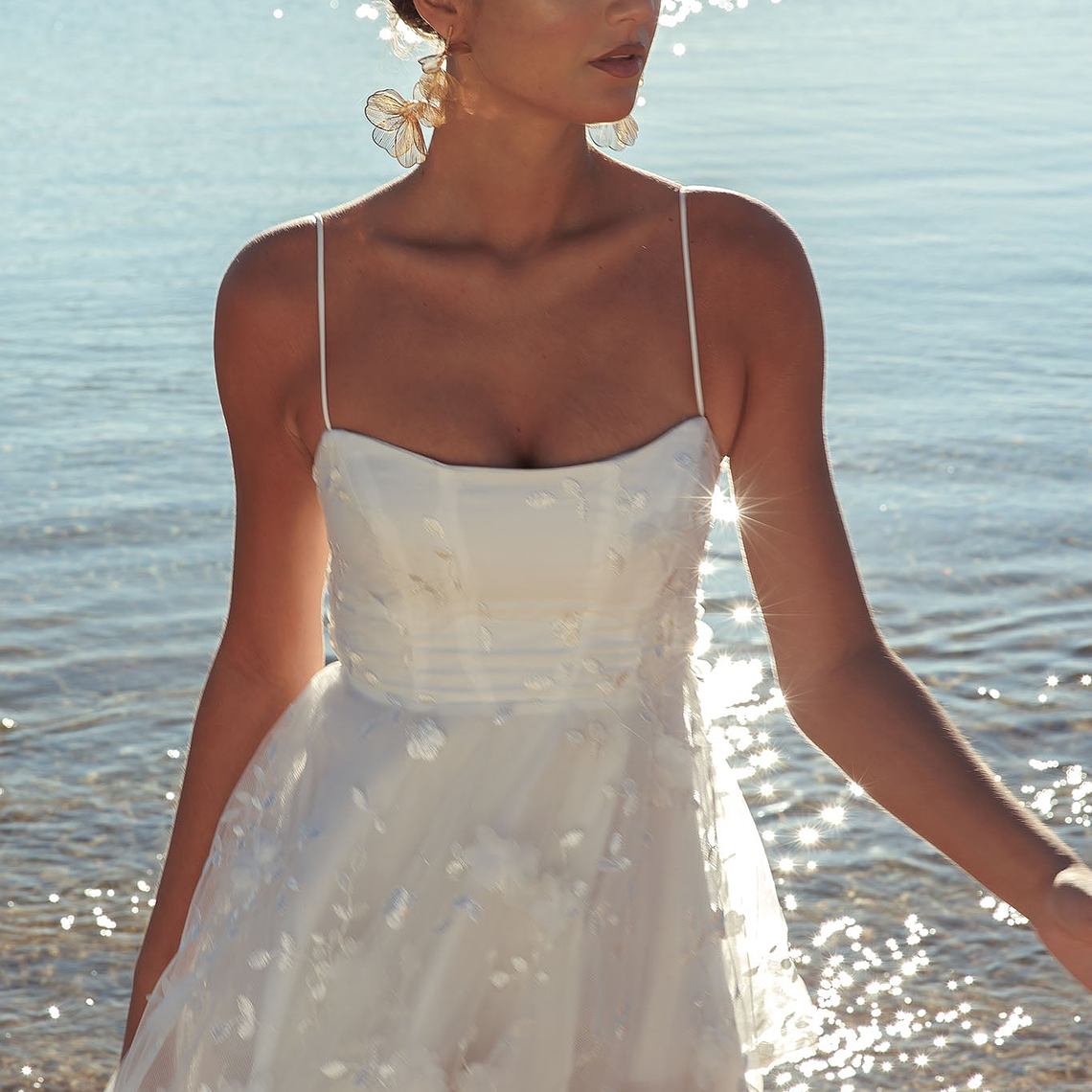 Athens Floral Bow Mini Dress White 1