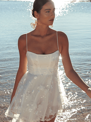 Athens Floral Bow Mini Dress White