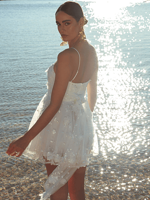 Athens Floral Bow Mini Dress White