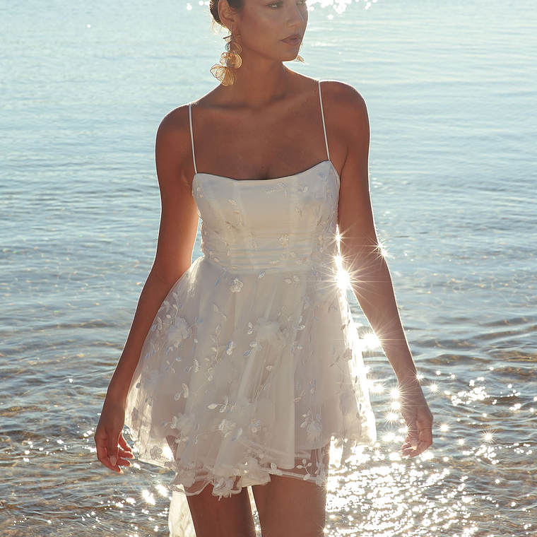 Athens Floral Bow Mini Dress White 3