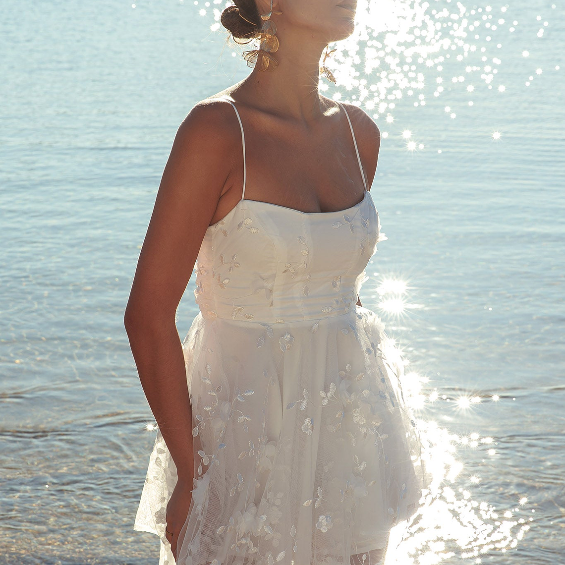 Athens Floral Bow Mini Dress White 4