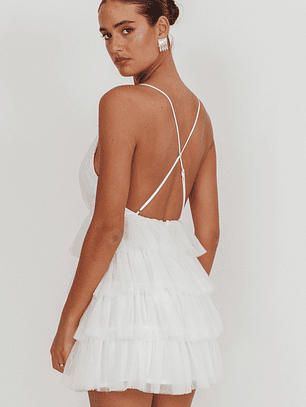 Auguste Tiered Ruffle Tulle Mini Dress White