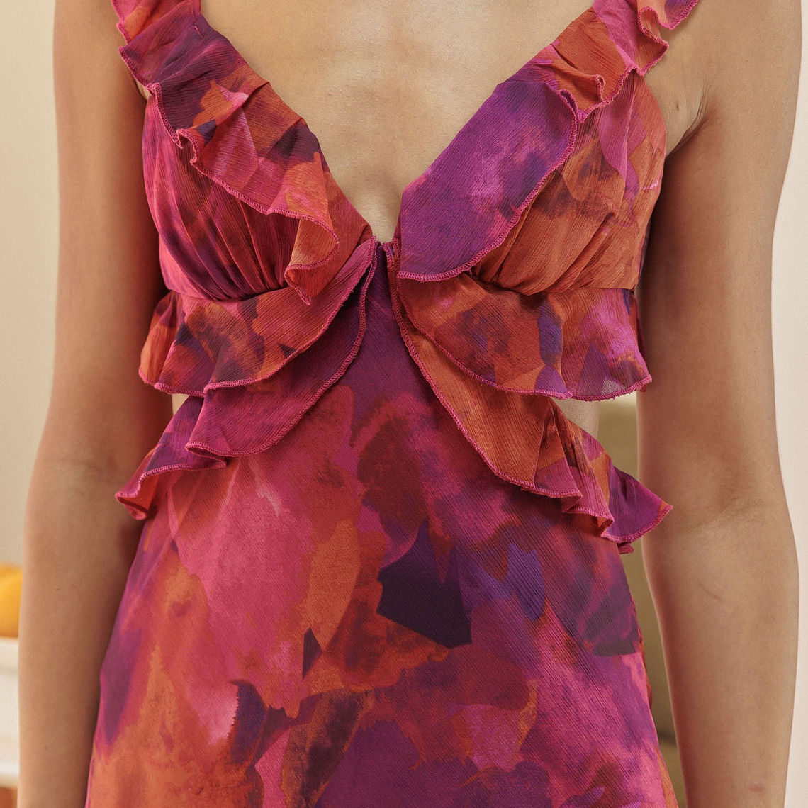 Second Chances Ruffle Trim Maxi Dress Flowers Dark Rose 4