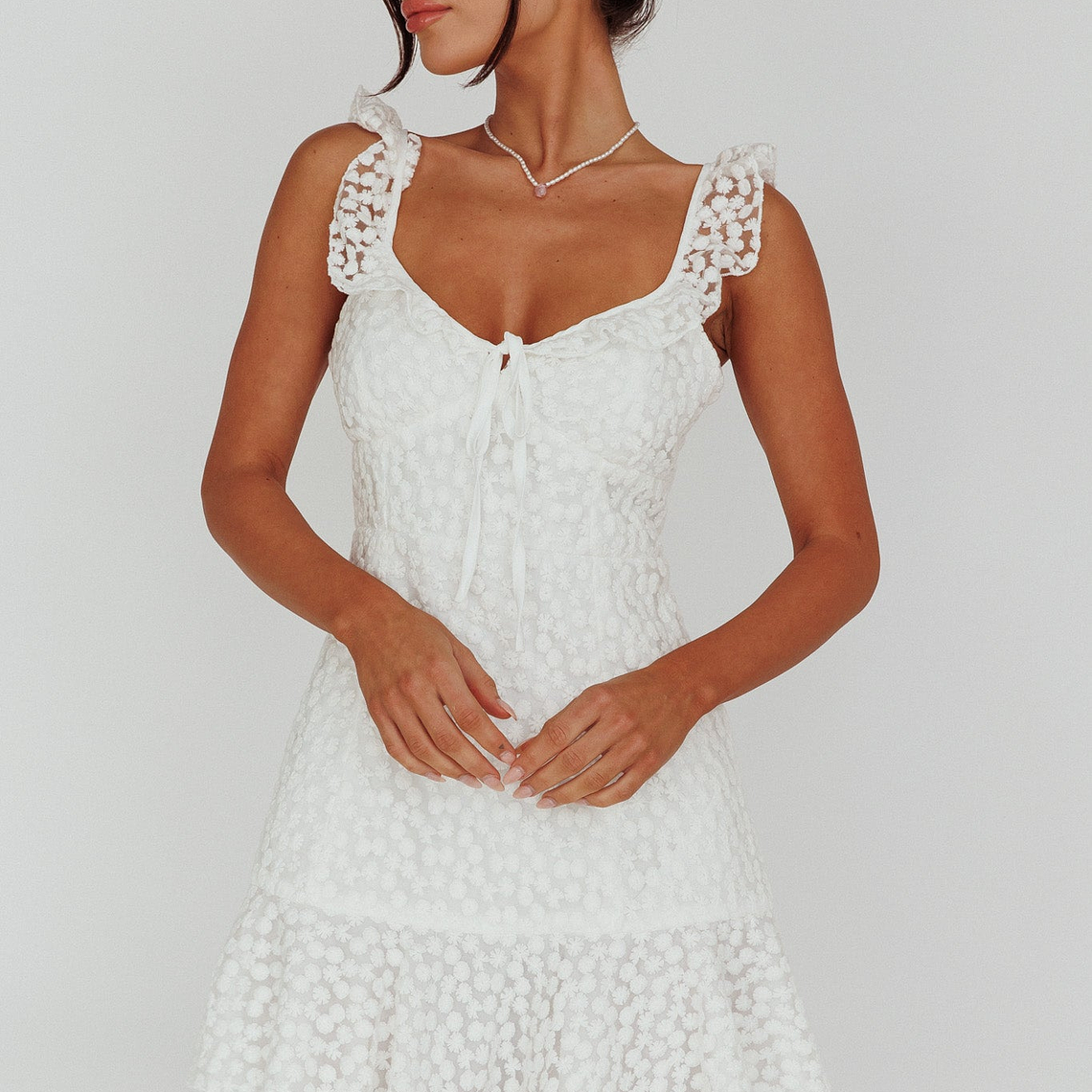 Shenay Ruffle Strap Embroidered Mini Dress White 1