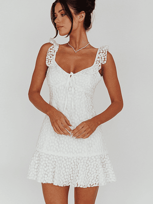 Shenay Ruffle Strap Embroidered Mini Dress White