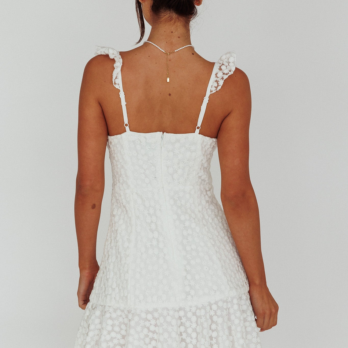Shenay Ruffle Strap Embroidered Mini Dress White 2