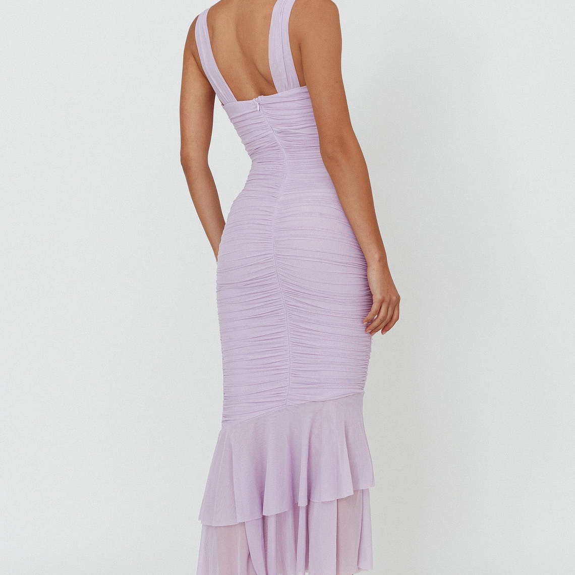 Nadia Ruched Fishtail Maxi Dress Lilac 3
