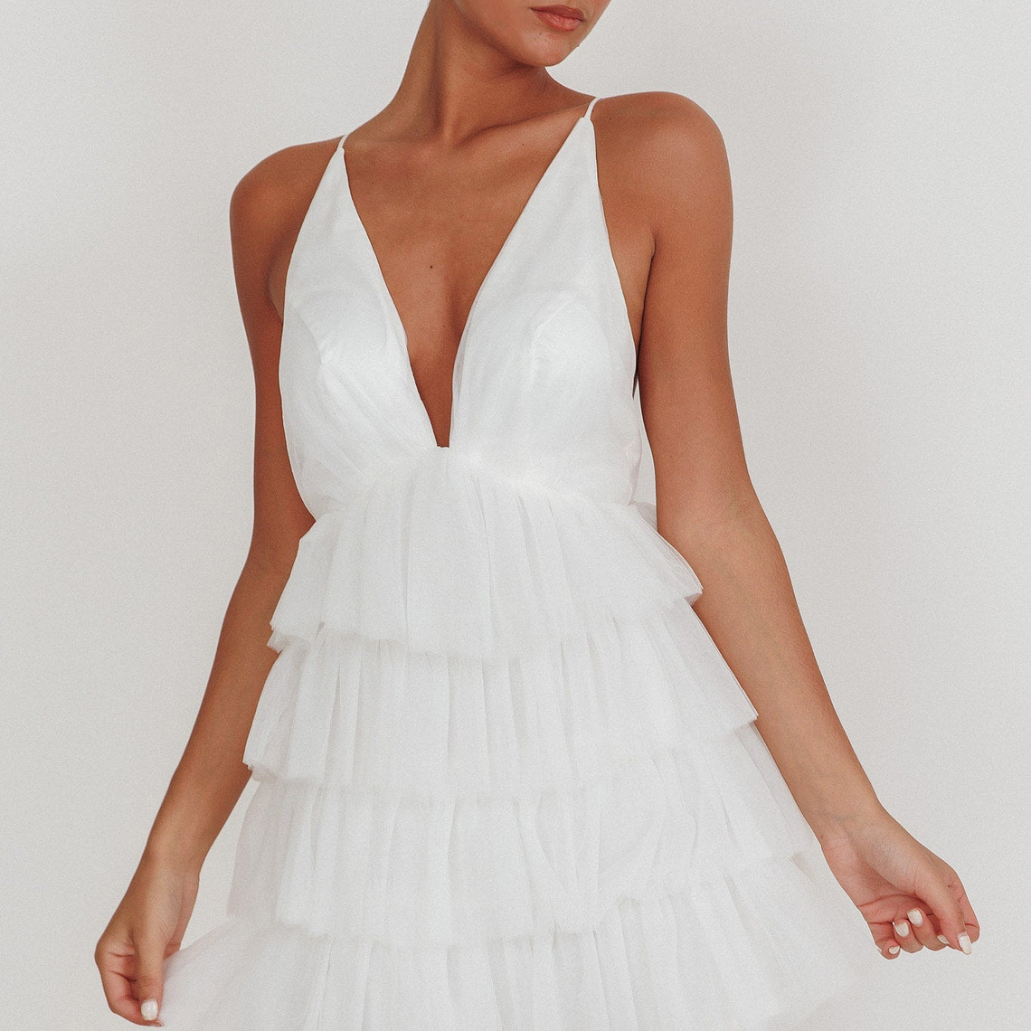 Auguste Tiered Ruffle Tulle Mini Dress White 5