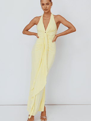Ray Of Light Ruched Halterneck Maxi Dress Lemon