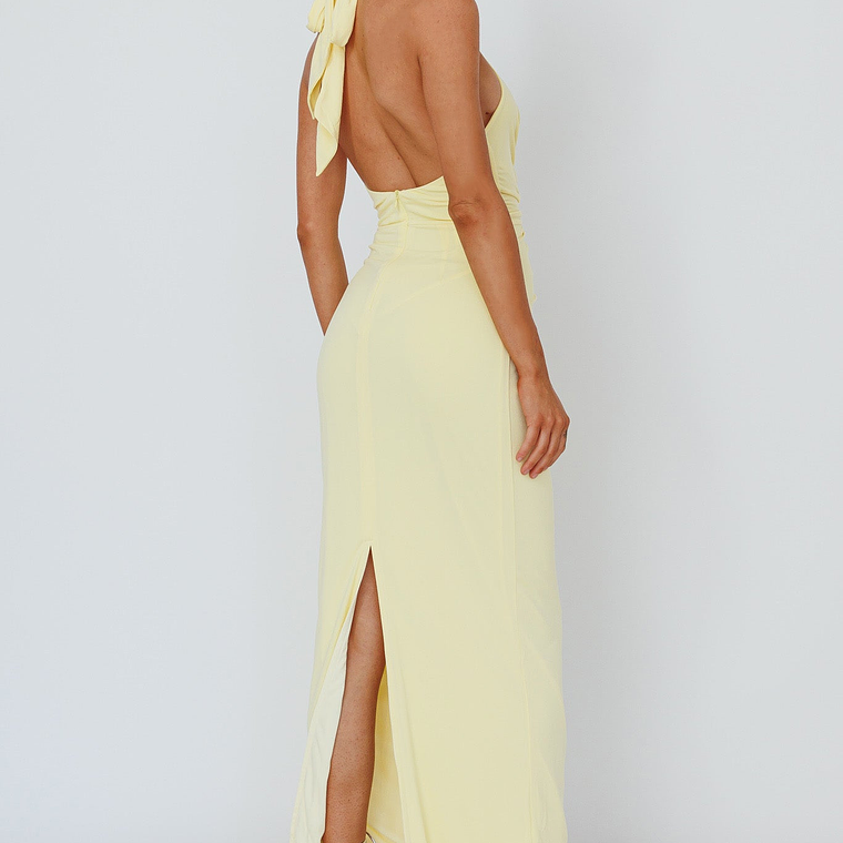 Ray Of Light Ruched Halterneck Maxi Dress Lemon 3