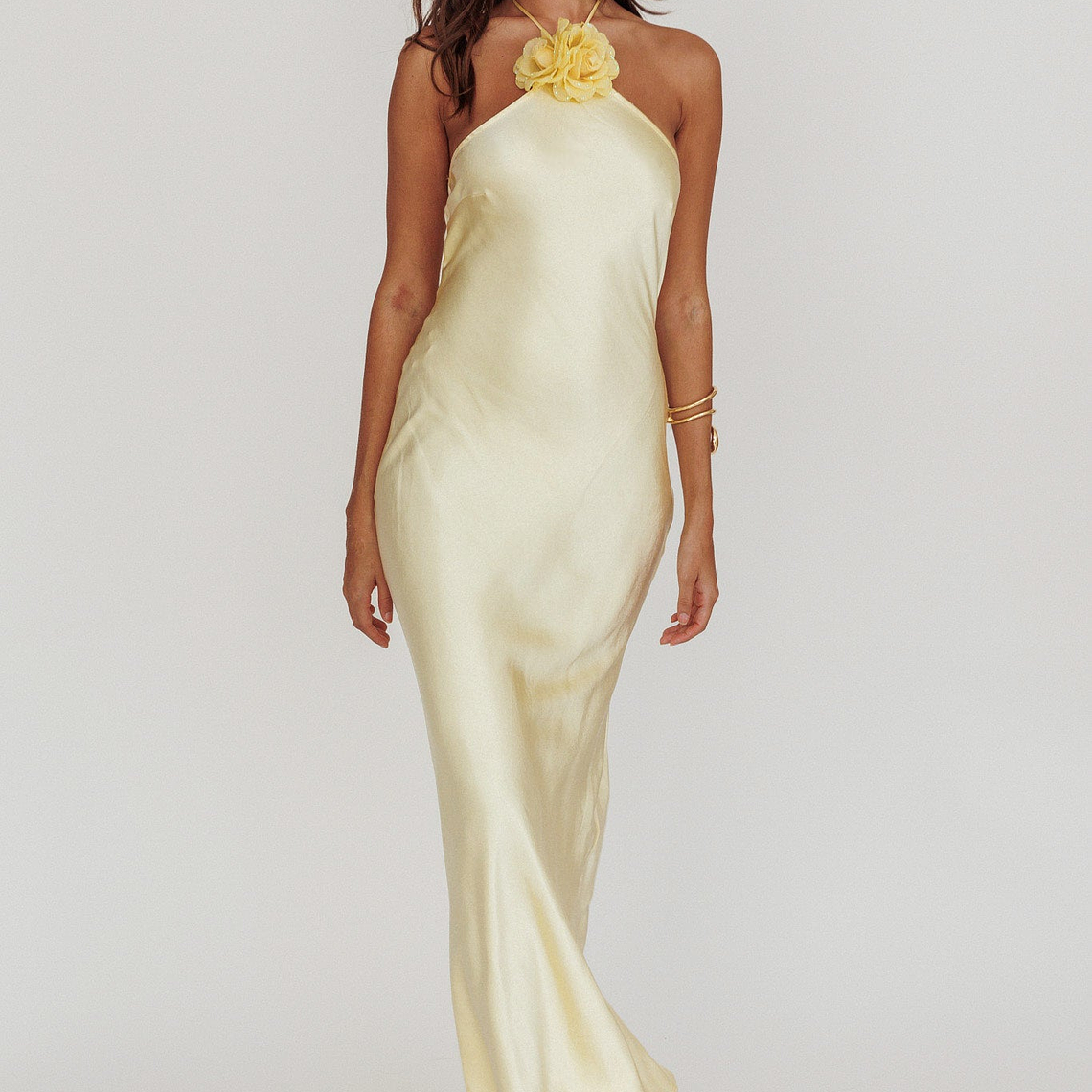 High Roller Flower Decoration Halter Dress Butter 1