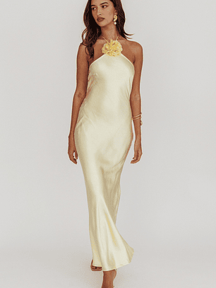 High Roller Flower Decoration Halter Dress Butter