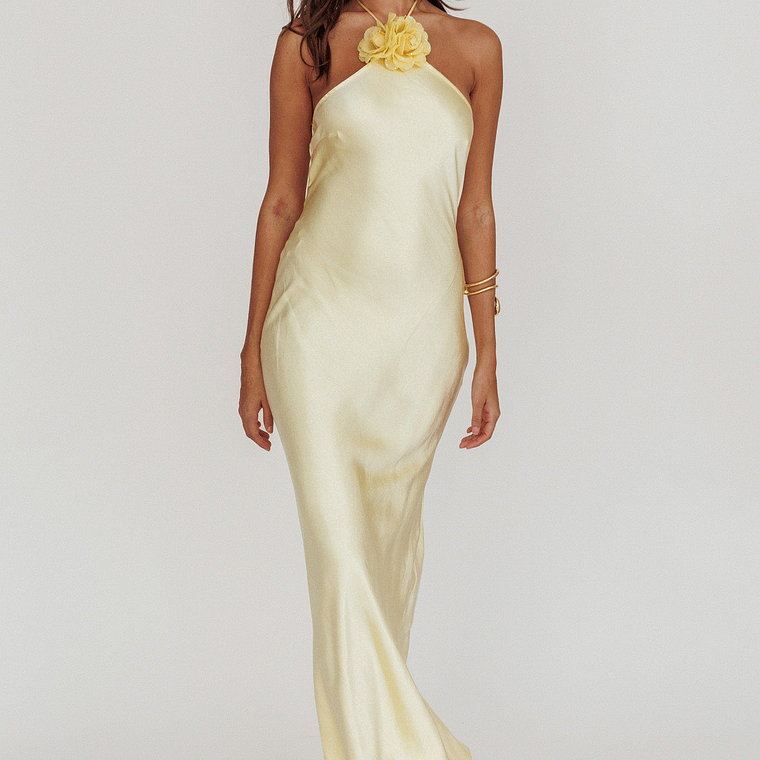 High Roller Flower Decoration Halter Dress Butter 1