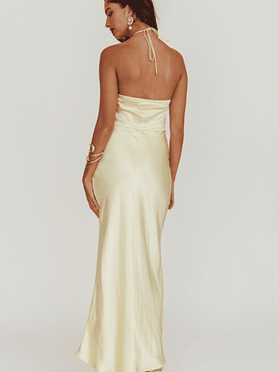 High Roller Flower Decoration Halter Dress Butter