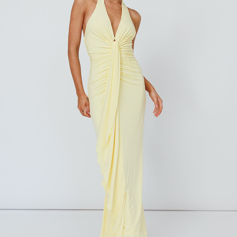 Ray Of Light Ruched Halterneck Maxi Dress Lemon 6