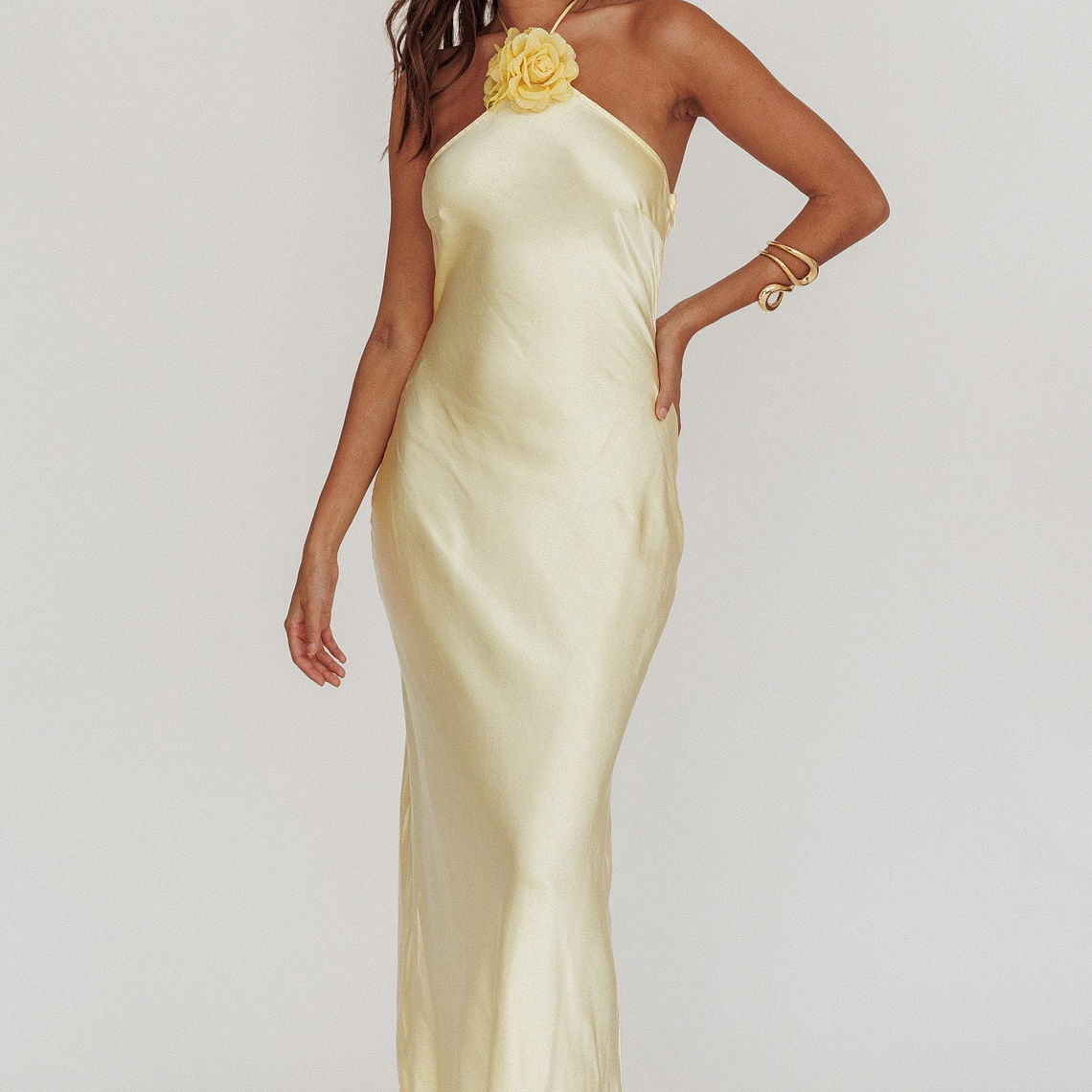 High Roller Flower Decoration Halter Dress Butter 3