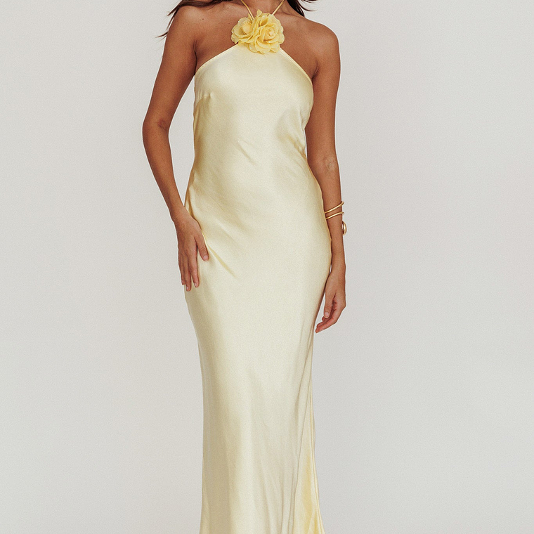 High Roller Flower Decoration Halter Dress Butter 5