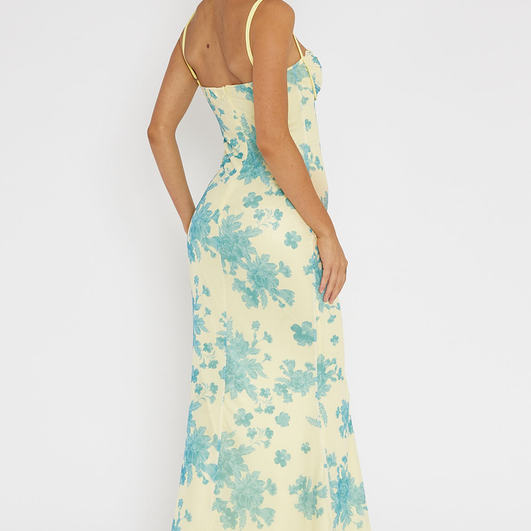 Fortune Lace Trim Mesh Midi Dress Yellow 3