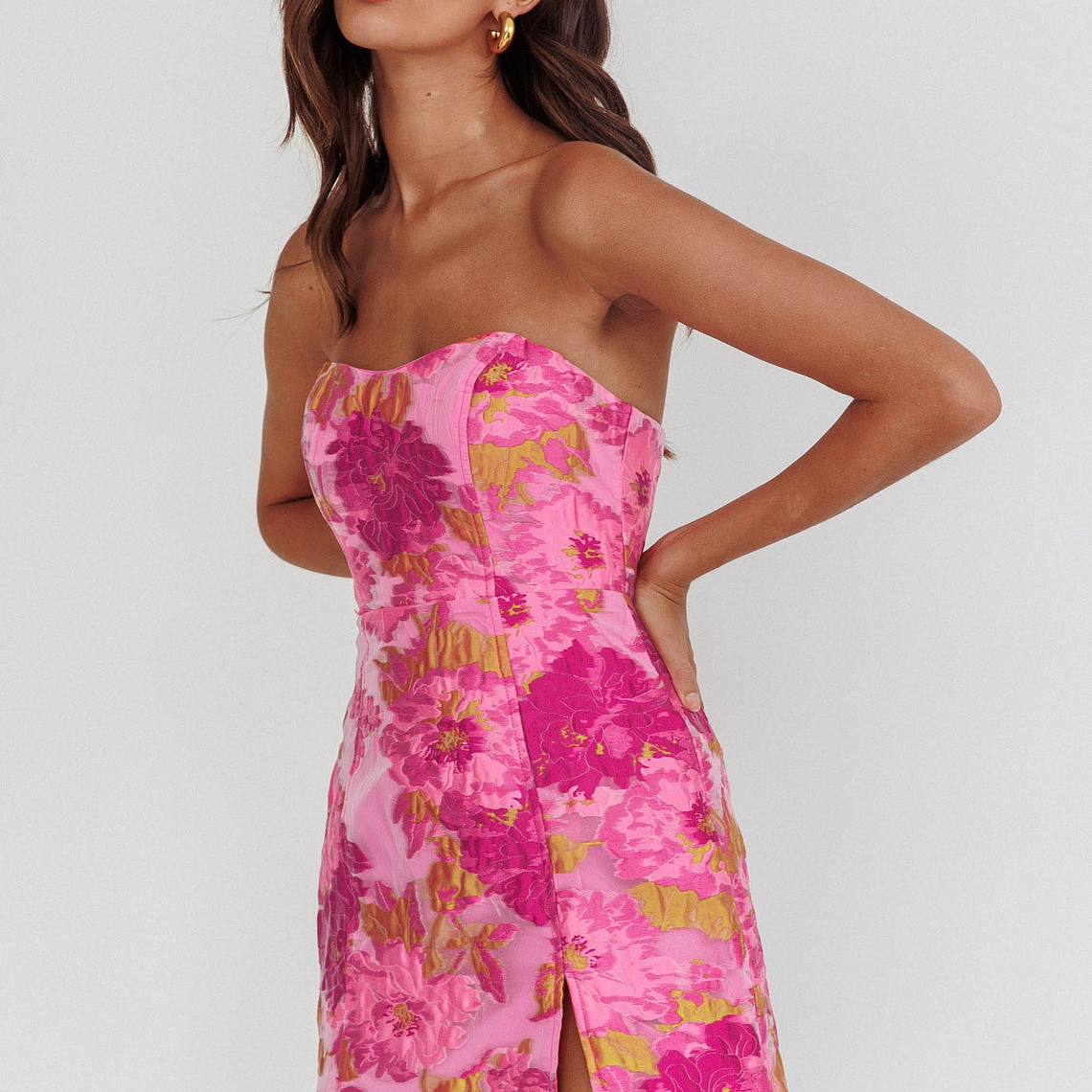 Marlina Strapless Jacquard Mini Dress Pink 1