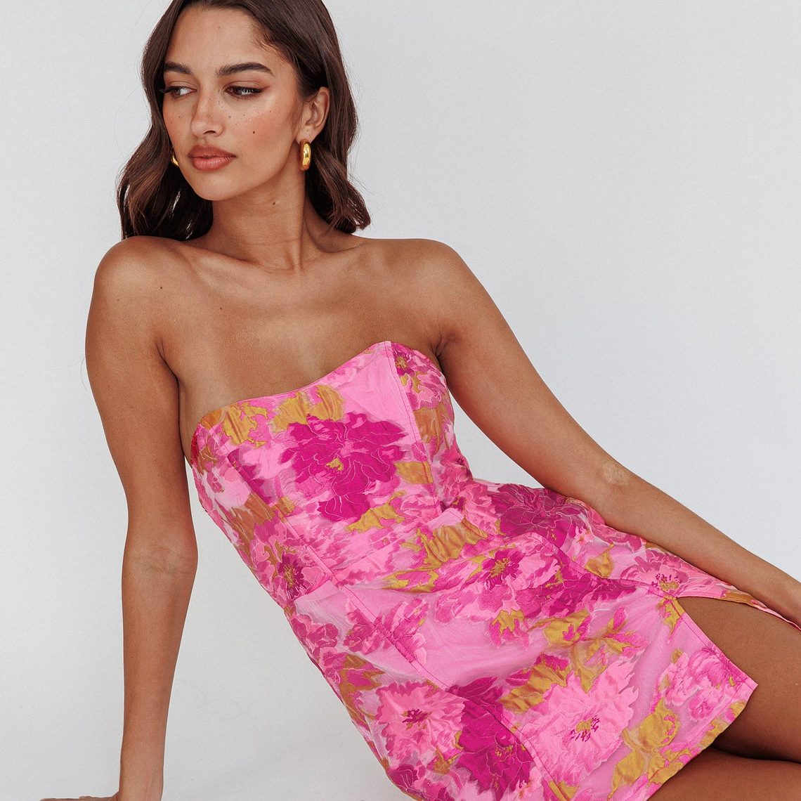 Marlina Strapless Jacquard Mini Dress Pink 2