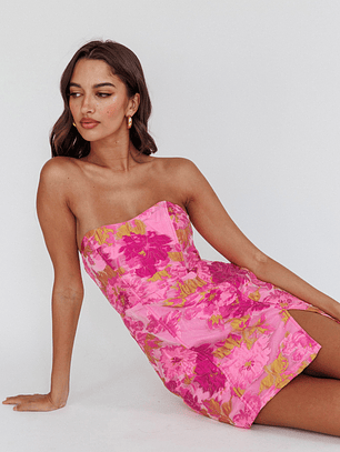 Marlina Strapless Jacquard Mini Dress Pink