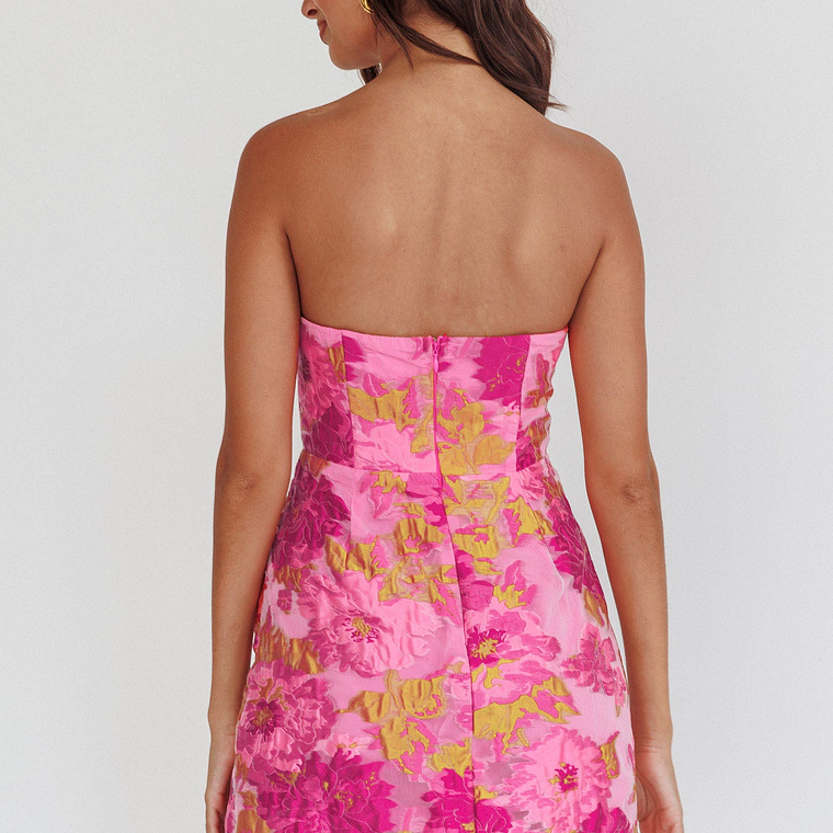 Marlina Strapless Jacquard Mini Dress Pink 4