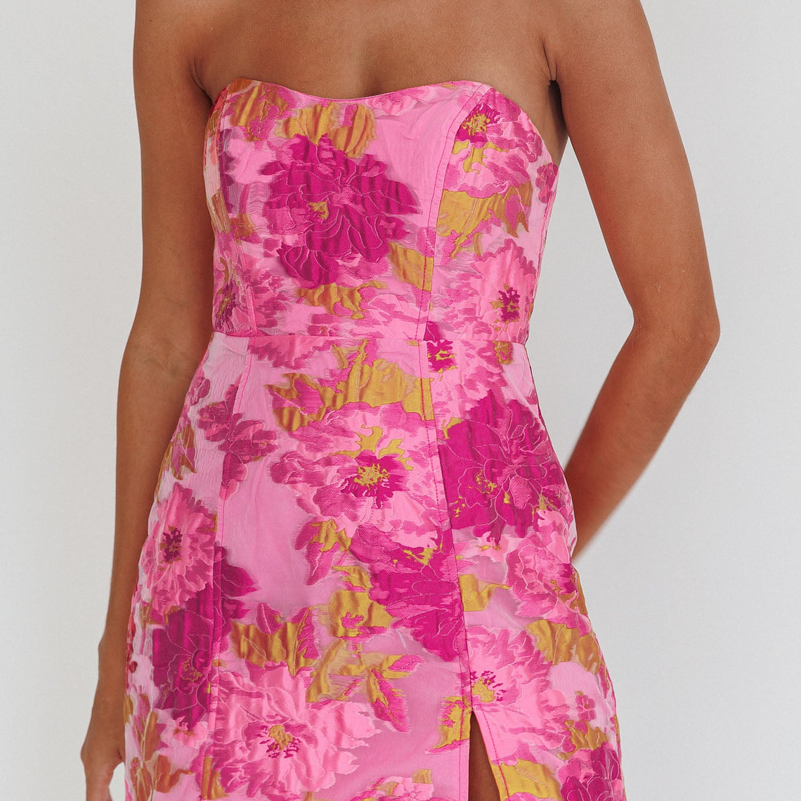 Marlina Strapless Jacquard Mini Dress Pink 5