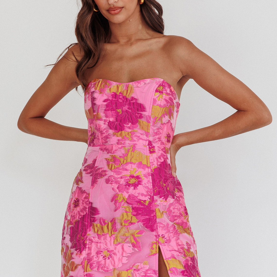Marlina Strapless Jacquard Mini Dress Pink 6