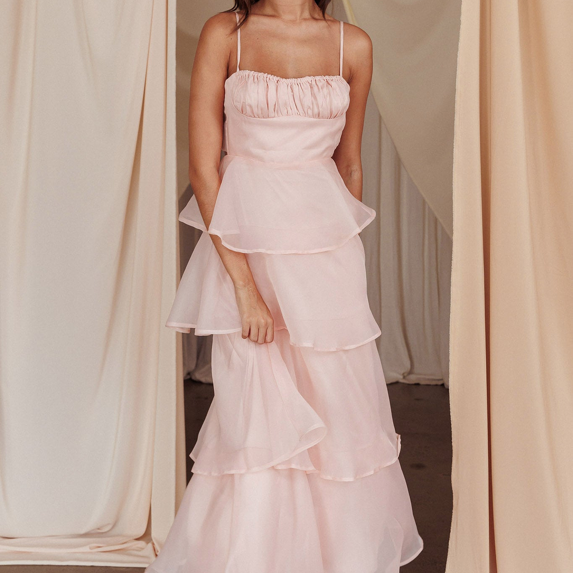 Provence Bloom Tiered Midi Dress Blush 1