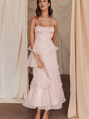 Provence Bloom Tiered Midi Dress Blush