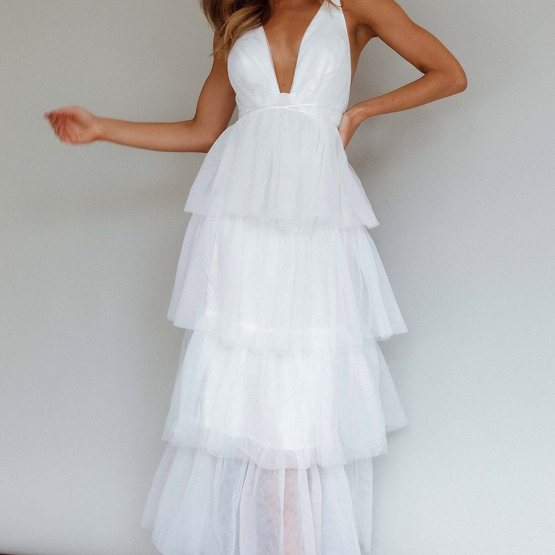 Auguste Tiered Frill Midi Dress White 1