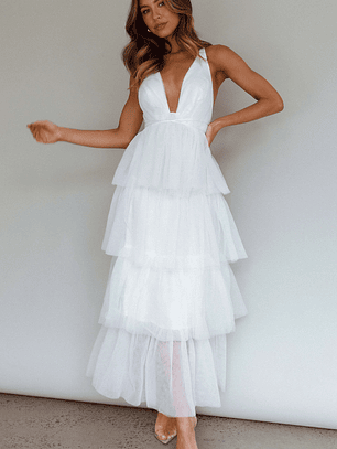 Auguste Tiered Frill Midi Dress White