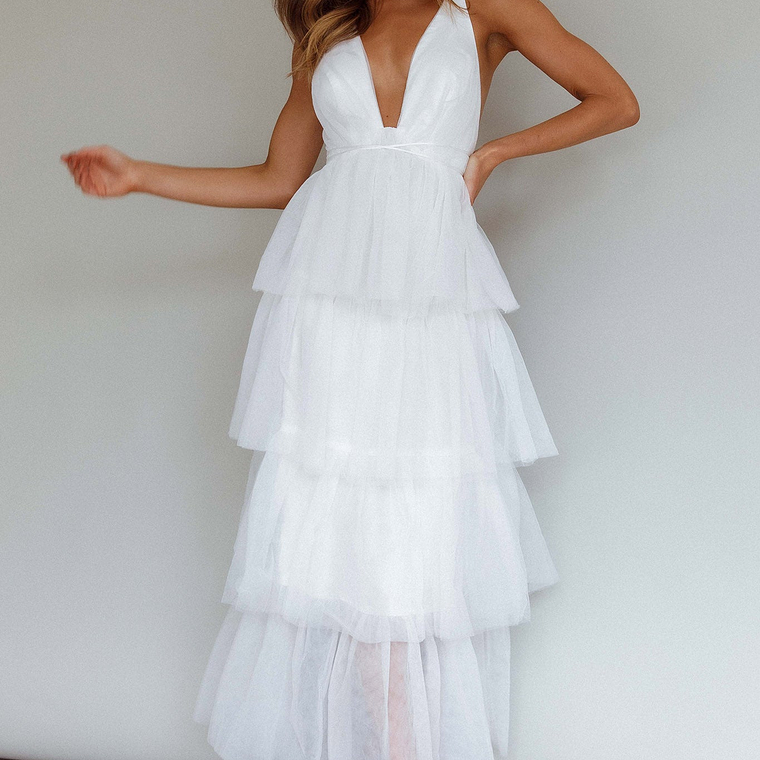 Auguste Tiered Frill Midi Dress White 1