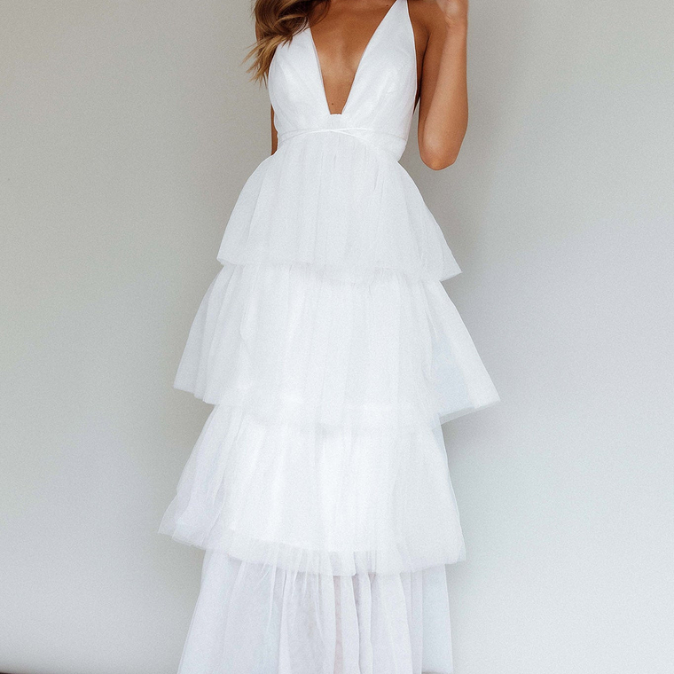 Auguste Tiered Frill Midi Dress White 5
