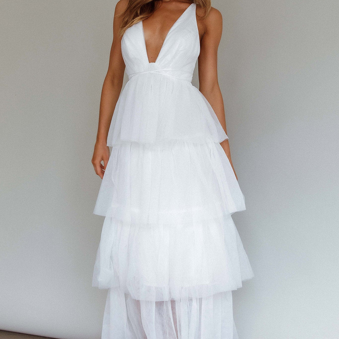 Auguste Tiered Frill Midi Dress White 8