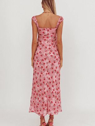 Femme Belle Ribbon Trim Maxi Dress Floral Pink