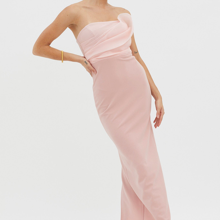 Karaline Strapless Bust Accent Maxi Dress Blush 1