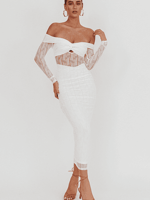 Oliana Off-Shoulder Mesh Maxi Dress White