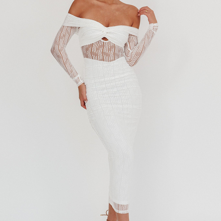 Oliana Off-Shoulder Mesh Maxi Dress White 1